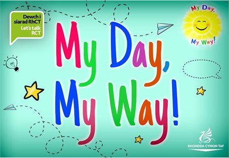 My Day, My Way text with animated sun and stars