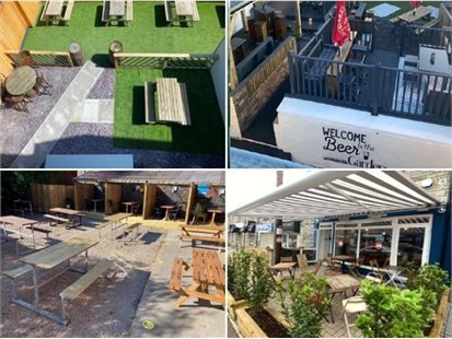 Four images in grid showing beer gardens