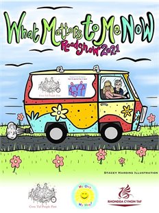 Anmated campervan on road with flowers