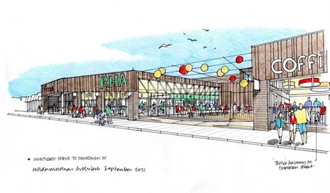 An artist impression of The Big Shed development in Tonypandy