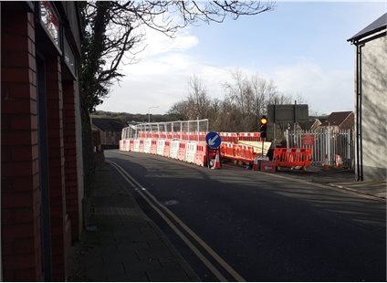 The damaged Llanharan railway footbridge was removed in January