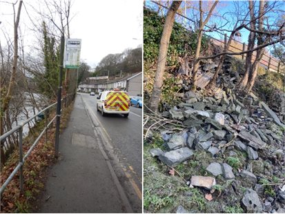 Berw Road wall repair works