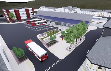 Porth Transport Hub artist&amp;#39;s impression - funding has been secured and a contractor appointed
