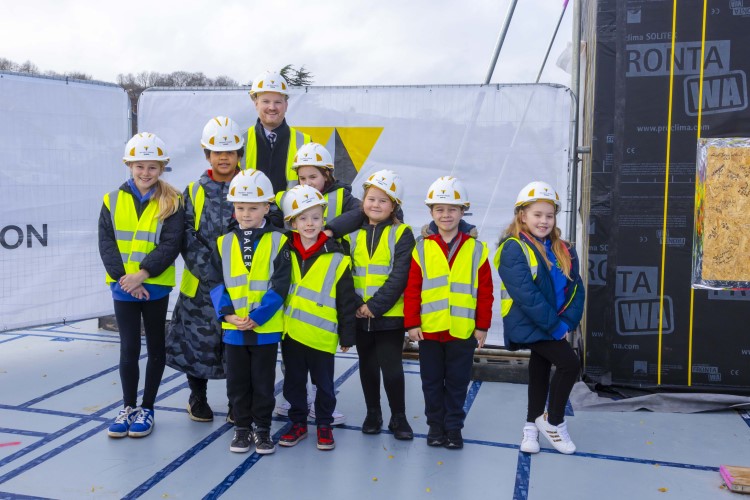 Cllr lewis with school children