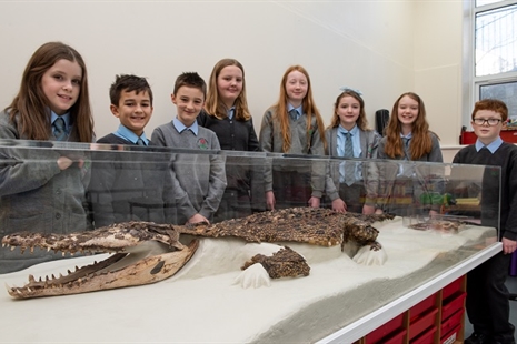 Pupils delighted as legendary 19th Century crocodile put on display