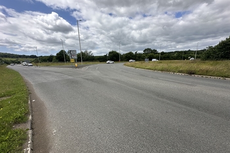 Renewing the road surface at roundabout on the Church Village bypass