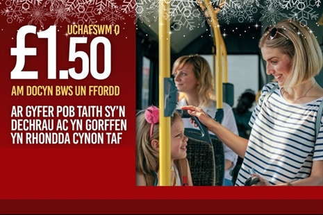Tocynnau bws rhatach ar gyfer teithiau lleol dros gyfnod y Nadolig unwaith eto