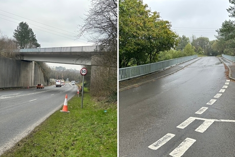 Inspection works to bridge over the A4059 at Abercynon