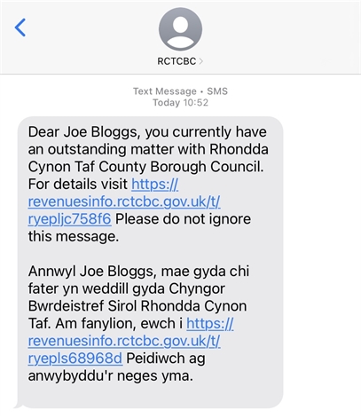 Rhondda Text Message screenshot